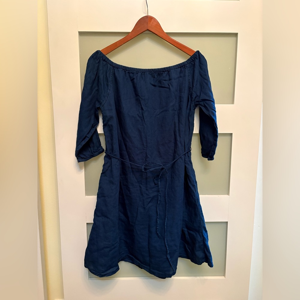 Madewell Navy Blue Off the Shoulder Dress with tie waist Size Small